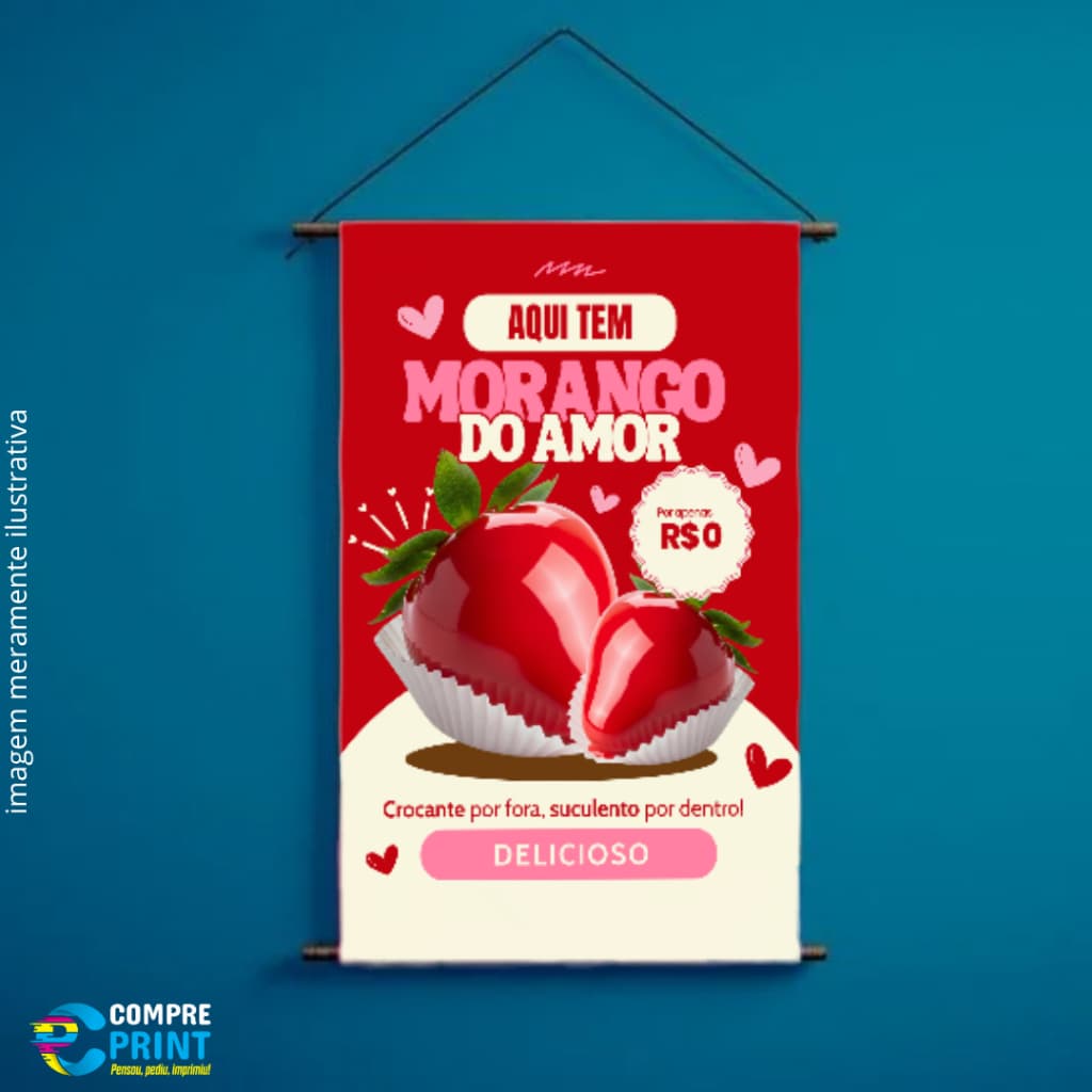Banner "Aqui tem Morango do Amor" - com área para escrever o preço - ARTE PRONTA